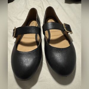 Me Too Black Leather Flats with Buckle